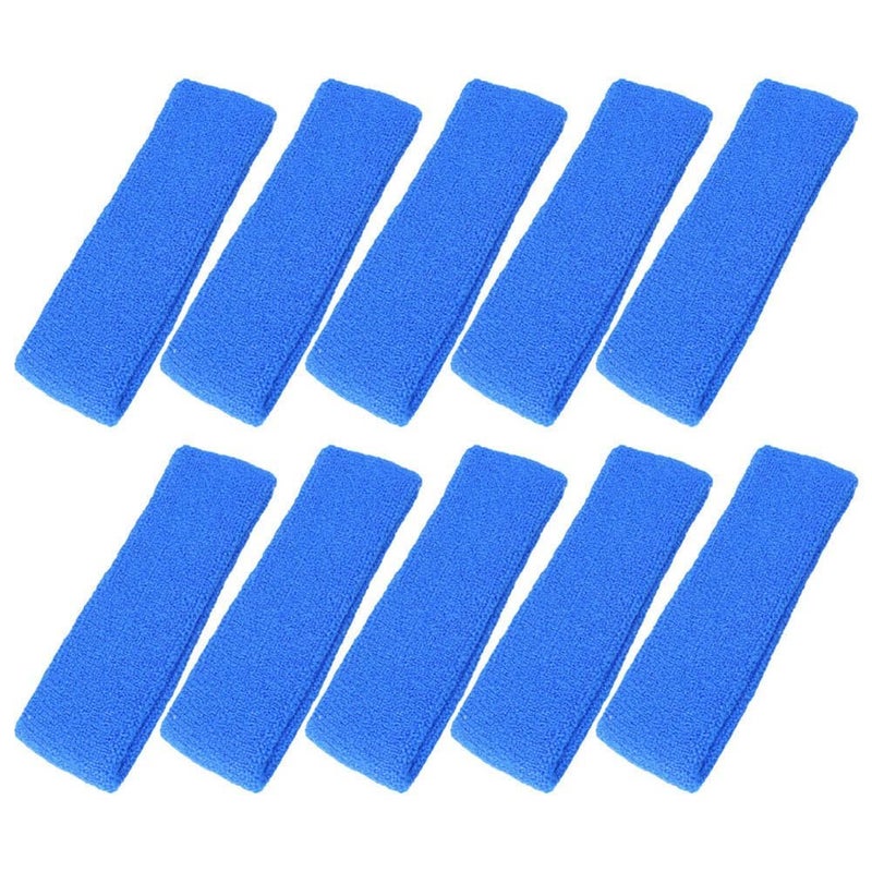 Mallofusa ? 10 PCS Cotton Sports Basketball Headband/Sweatband Head Sweat Band/Brace Gift Party Outdoor Activities (Blue) - Image 1